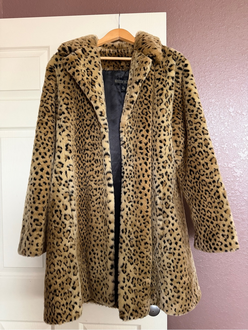 Kristen Blake Leopard Print Faux Fur Coat in Tan and Black